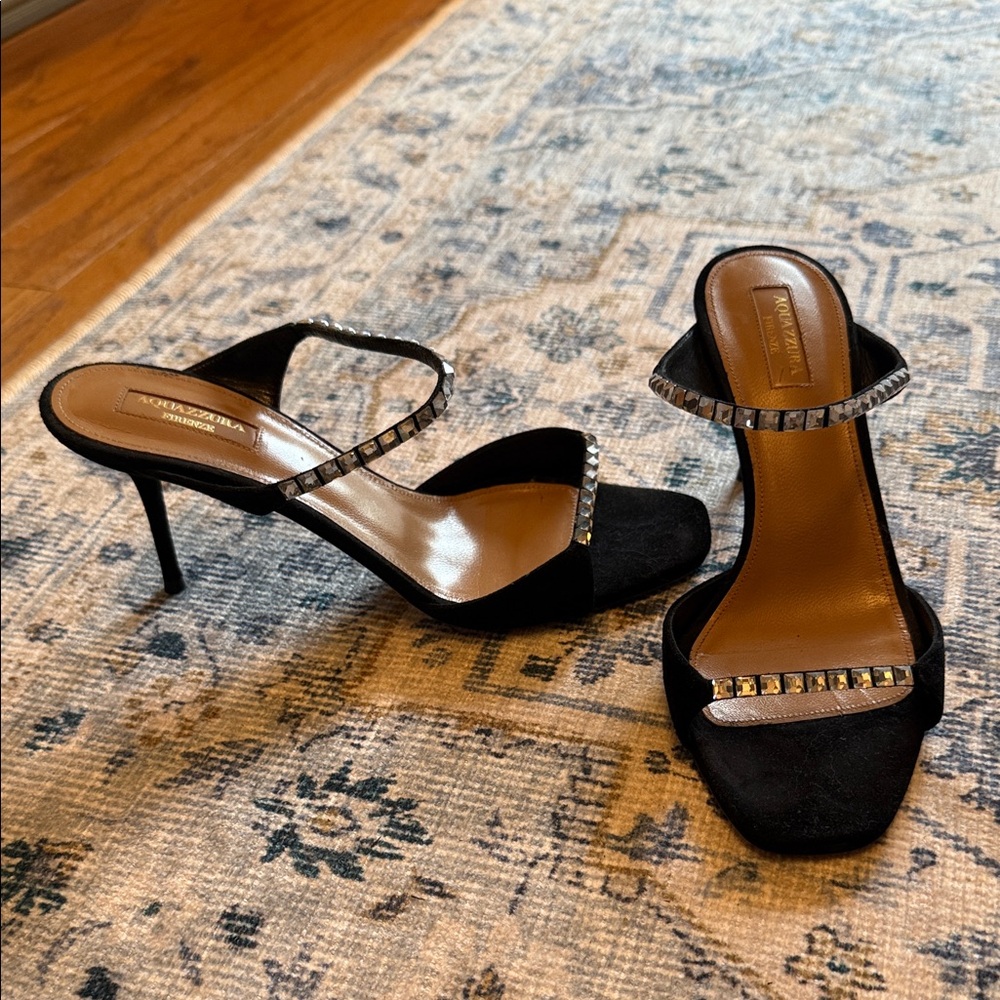 Aquazzura Black Heels with Silver Embellishments